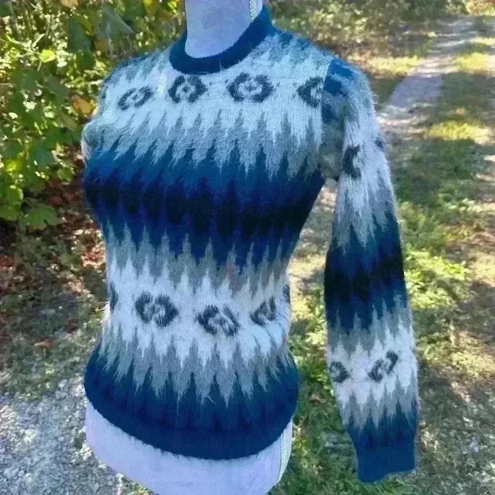 Vintage Pelham sweater. 100% Virgin Acrylic. Blue black cream gray - Picture 5 of 8